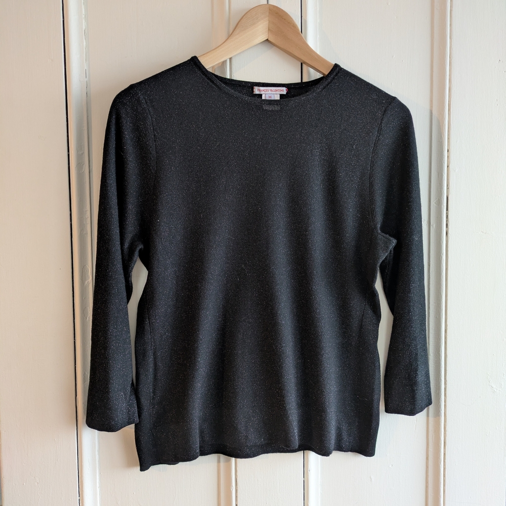 Frances Valentine Metallic Sparkle Wool Crew Neck Sweater - Black - Size Medium